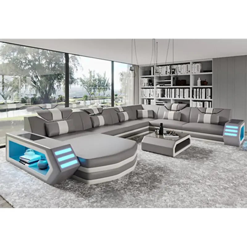 modern multifunction smart sectional black and white leather sofa