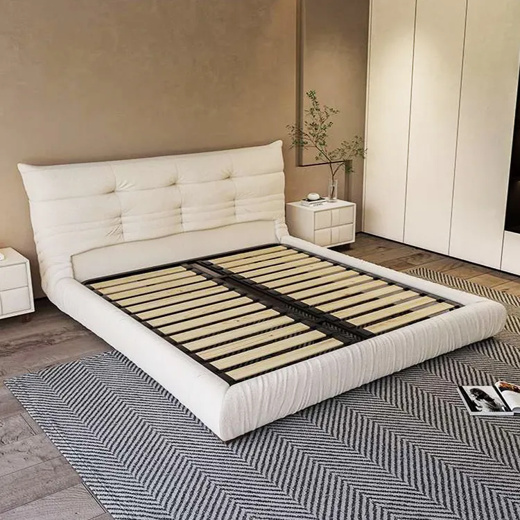 China factory customized platform beds velvet tufted wooden frame king size bed