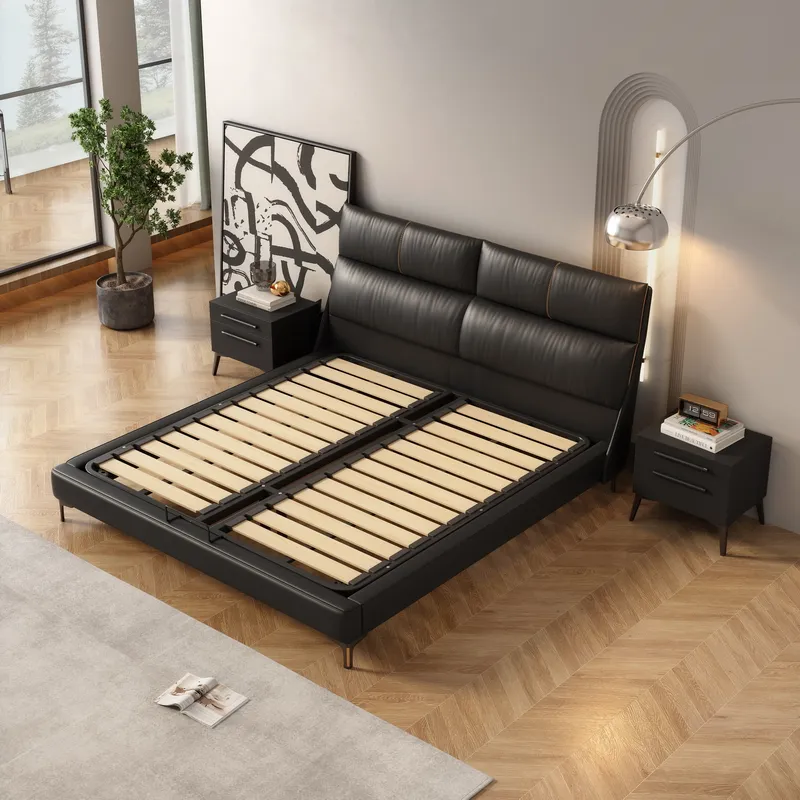 Best Seller genuine leather headboard double bed frame 1.8m Nordic modern beds master bedroom wedding soft bag king size bed