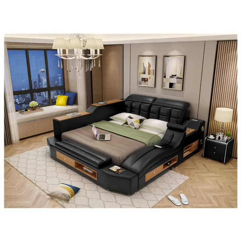 China factory wardrobe bedroom furniture massage beds table with LED light leather bed