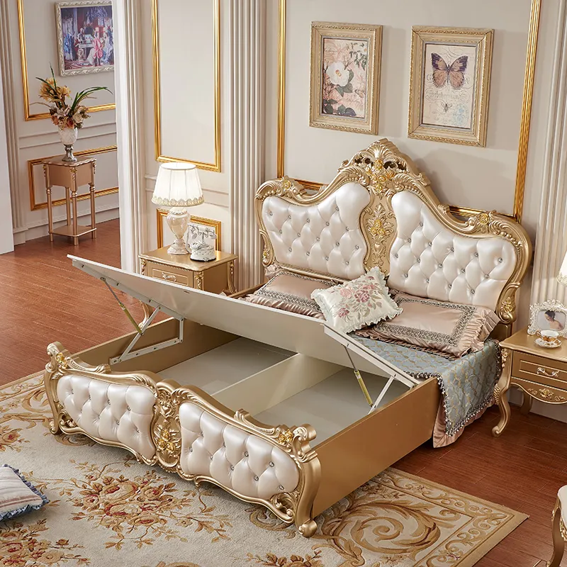 european royal home king size solid bed wood furniture set luxury bedroom sets